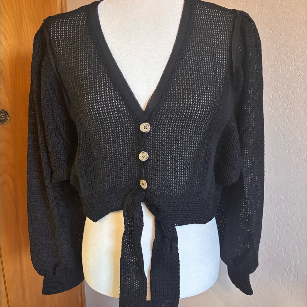 Moon River Black Tie-Front Cardigan Size L